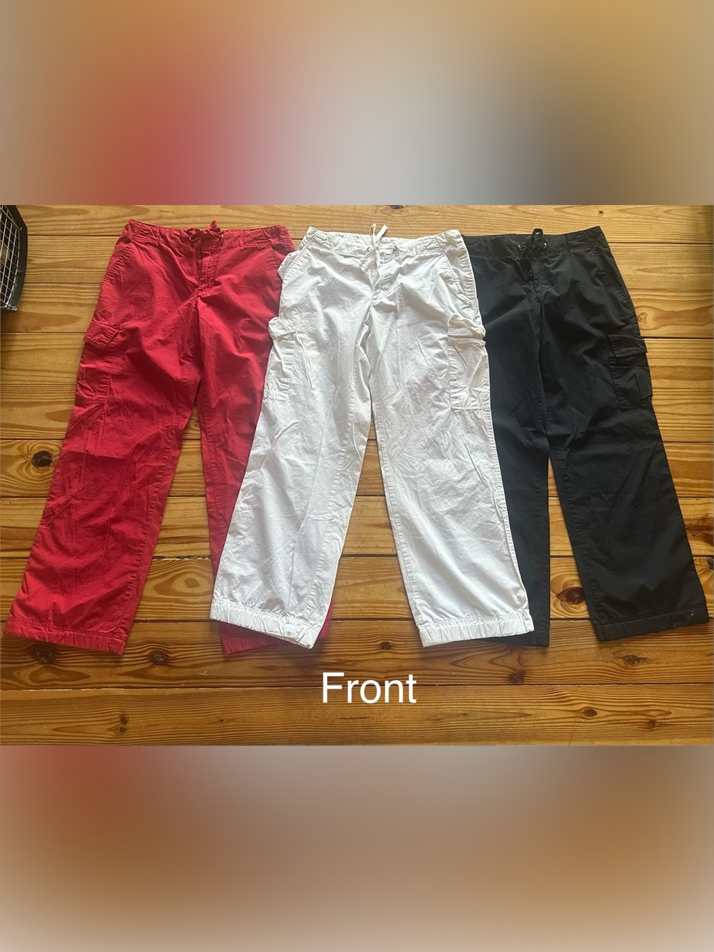 GAP Red, White & Black Cotton Pants with Drawstring Waist Womens Medium